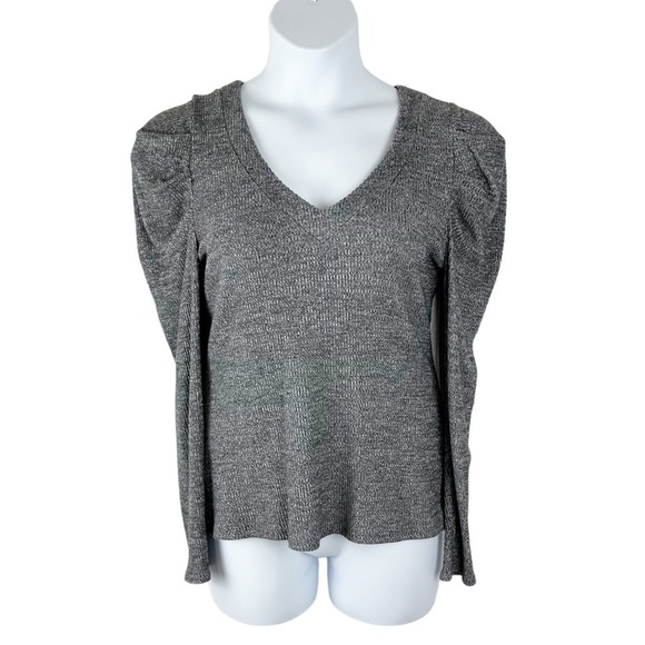 Heather Gray V Neck Puff Flounce Sleeve Top - Picture 1 of 13